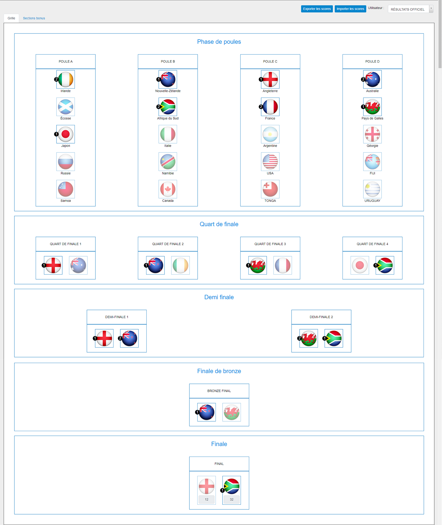 Développeur site pronostics grille officielle Rugby World Cup 2019 Développeur freelance à Montauban